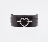 Love In Leather Heart Embellishment Faux Leather Collar - Gold - Collars and Leads